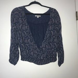 Navy Paisley Open Front Crop Top